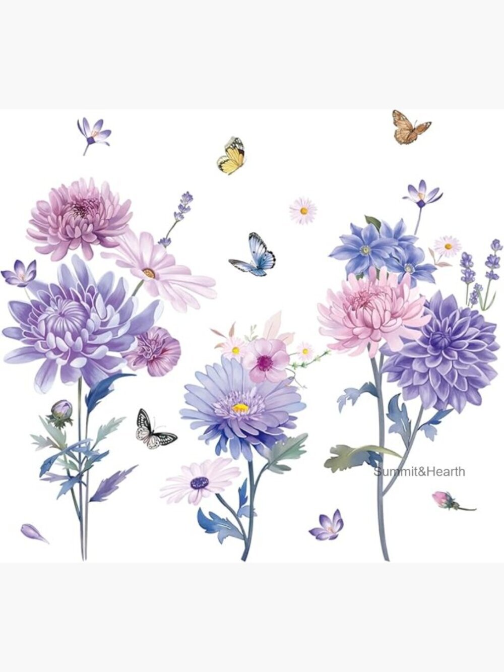 Daisy Flower Butterfly Wall Stickers PVC Peel and Stick Decal 30x90cm